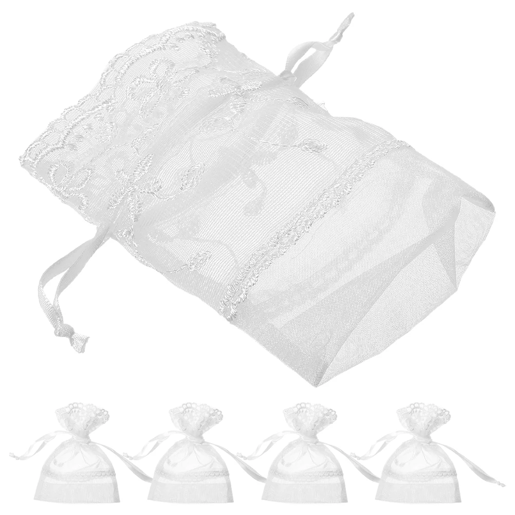 

5pcs Elegant Jewelry Storage Pouch Drawstring Closure Breathable Fabric Foldable Design For Rings Necklaces Earrings Wedding