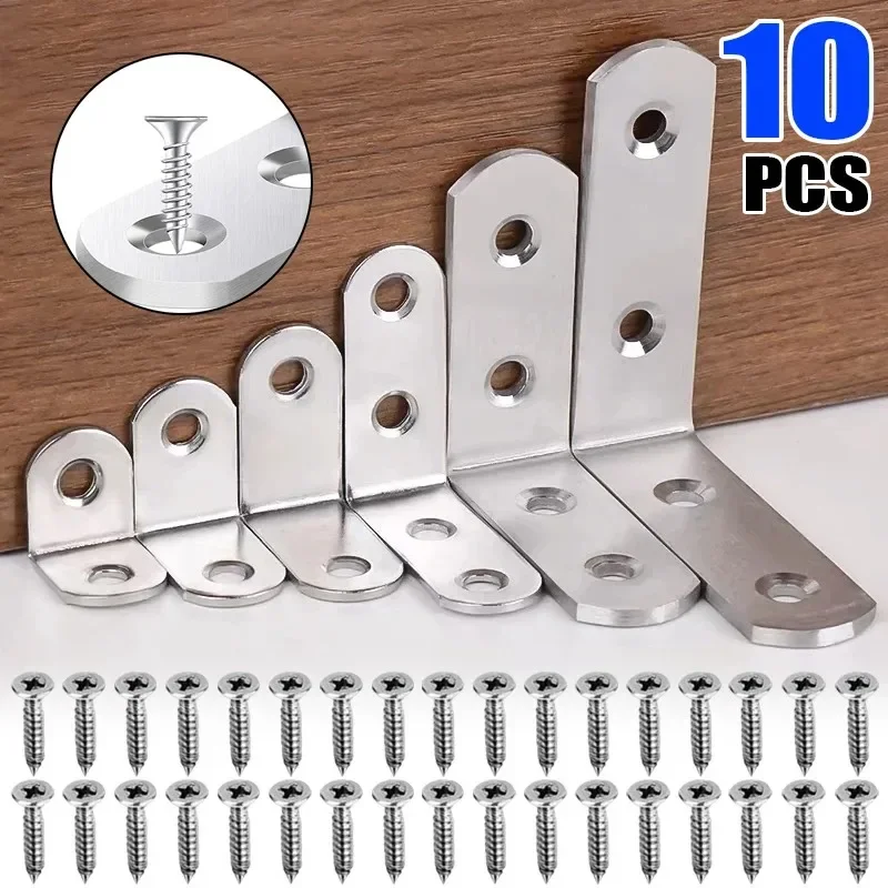 10/1PCS Stainless Steel Corner Brackets 90 Degree Angle Bracket Joint Bracket Fastener for Furniture Door Cabinet Shelves Wall