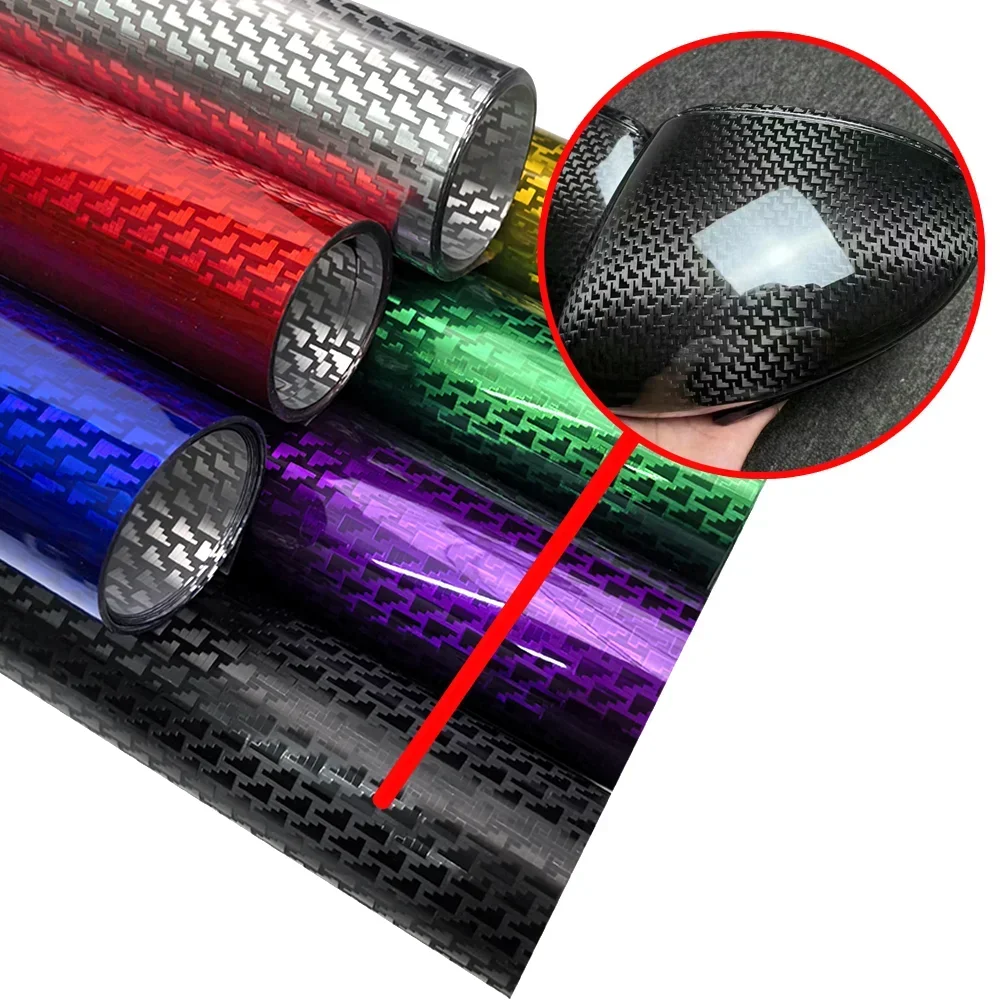 Car Body Vinyl Wrap, Plated Carbon Fiber Sticker, High Glossy, Red, Blue, Green, Purple, Gold Aircraft Pattern, Wrapping