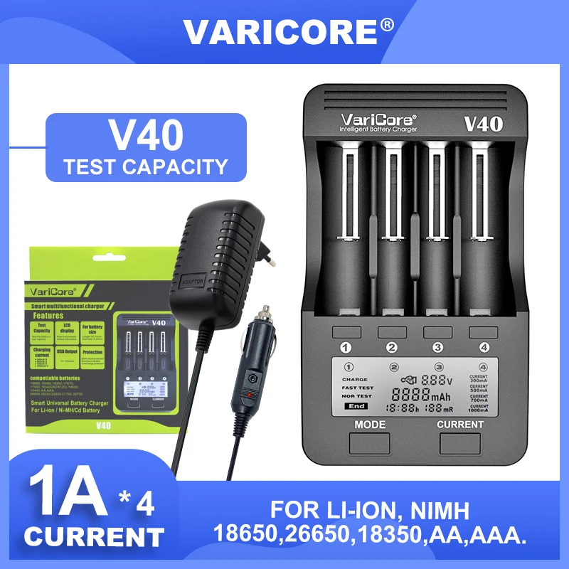 VariCore V40 V20i TR-2000 ładowarka do 18650 21700 26650 AA AAA 18350 18500 16340 17500 25500 10440