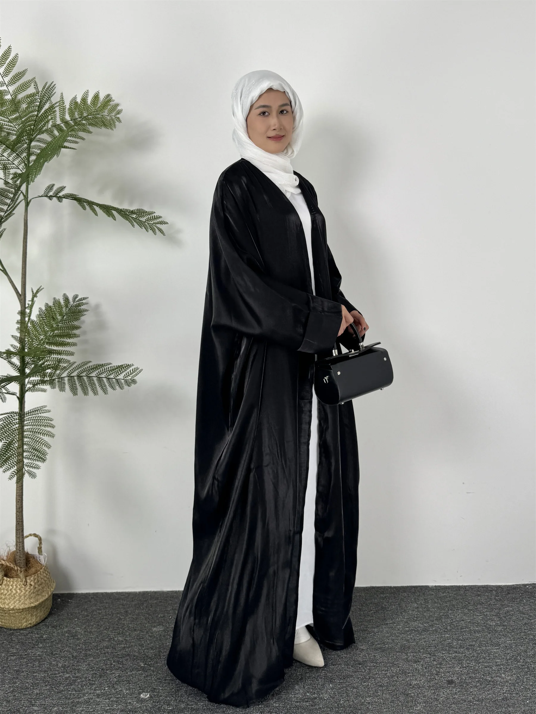 Muslim Out Abaya Open Front kaftan Smocking Sleeve One-piece Prayer Women Jilbabs Cardigan Coat Islamic Clothing Robe Turkish