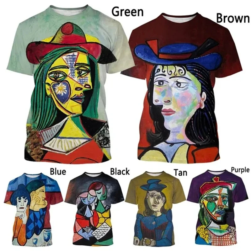 3D Printed T-shirt Pablo Picasso Classic Oil Painting T Shirts Men\'s And Women\'s Clothing Summer Casual Short-sleeved Tops Tees