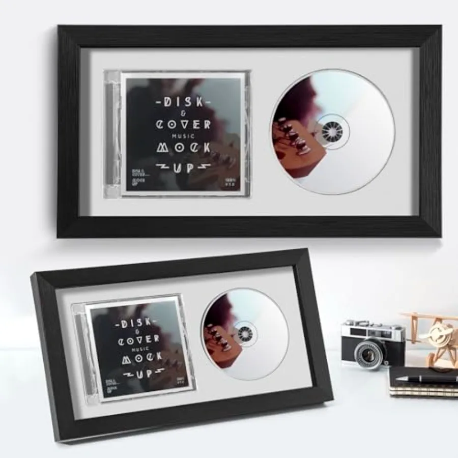

2pcs CD Display Frame for CD Case and Discs with Solid Wood Wall Mounted and Desktop Signed CD Display Frame White Style 7.9"x1