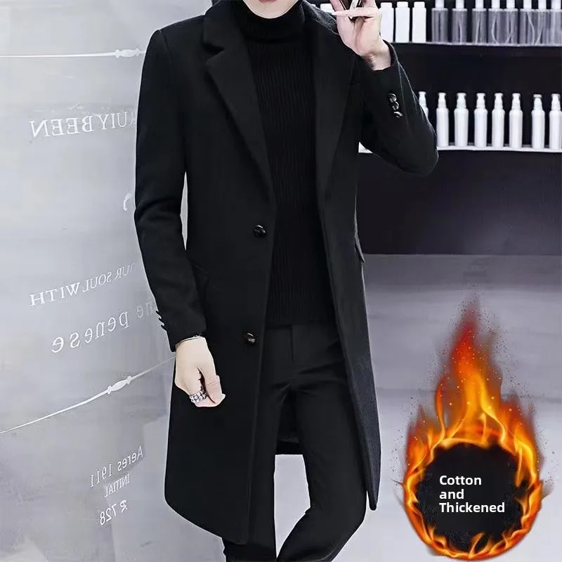 

Men's Thiened Woolen Coat Spring Autumn Winter New Sle Faionable Youth Slim Fit Single Button Decorative Nails