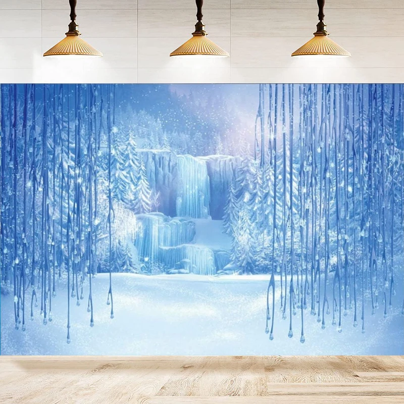 Winter Photography Backdrop Girls Birthday Party Room Decor Crystal Pendant Ice And Snow White World Elsa And Anna Background