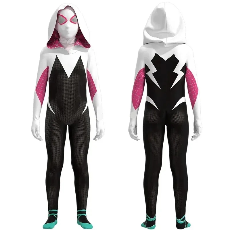 Disfraz de Anime Cosplay de Gwen Spid para niños y adultos, máscara de chica araña blanca, disfraces de Halloween de estilo 3D, Cosplay de Suier Body Jumpsui