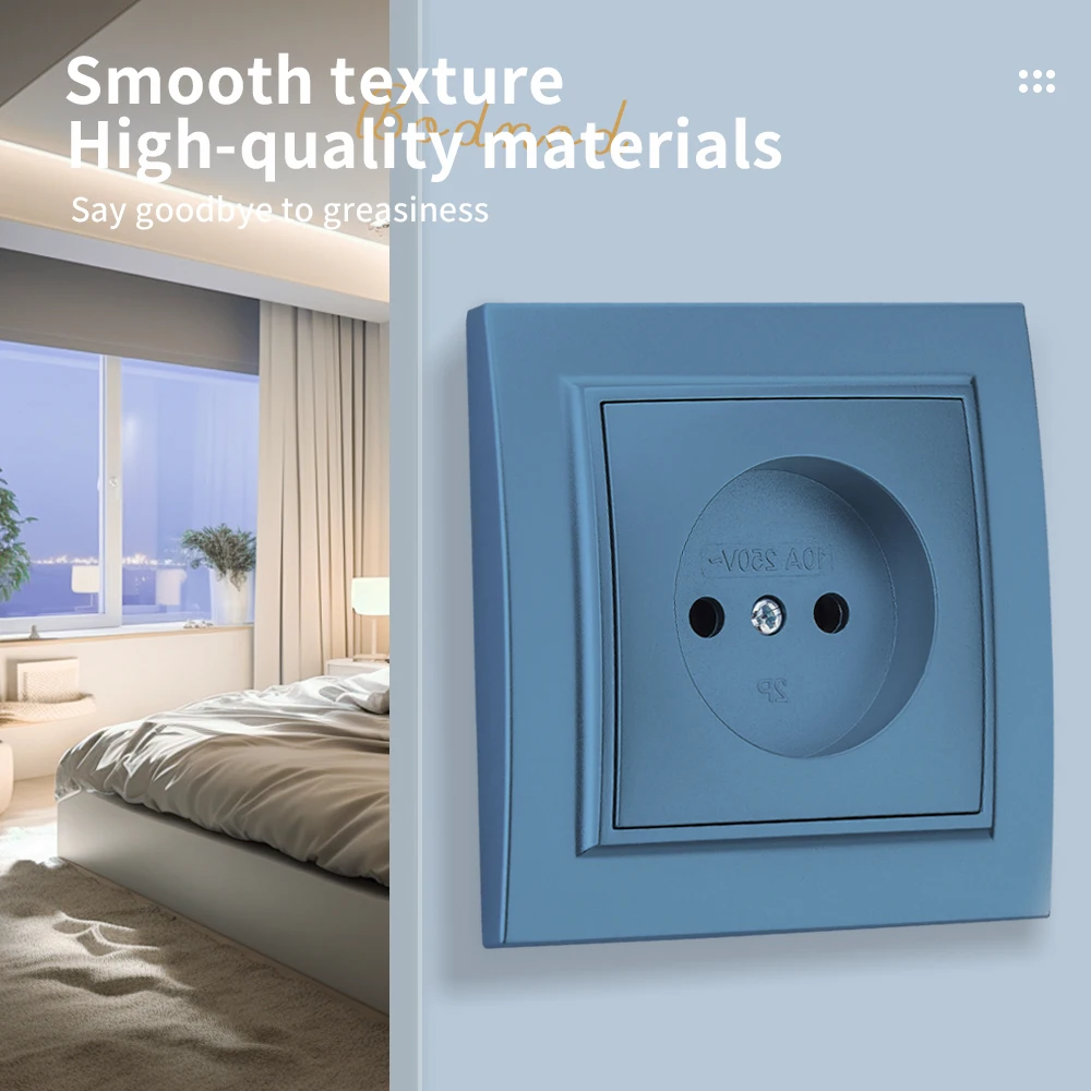 WESA Blue Wall Surface Socket Plug Power Socket EU Electrical Outlett Not Ground Flame Retardant Spray Paint Plastic Wall Socket