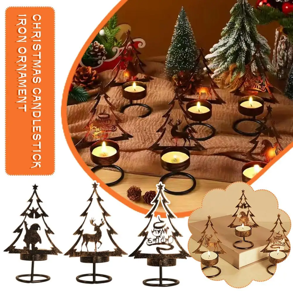 2025 Christmas Candle Holder Metal Iron Santa Claus New Tree-shaped Table Ornament Happy Decorations Year Candlestick Deskt D9i2