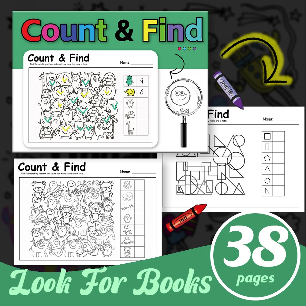 

Откройте для себя, Tally & Paint — книга «Увлекательный визуальный вызов» для детей, чтобы найти скрытые предметы, счет, что они найти»