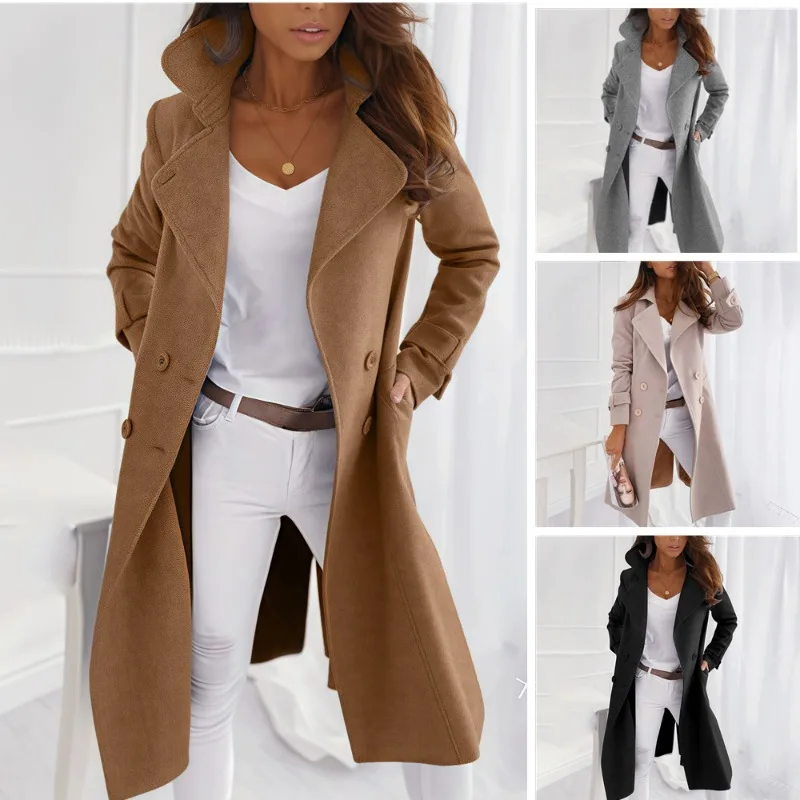 Autumn Winter Long Thick Lined Wool Coat Women's Quality Overcoat