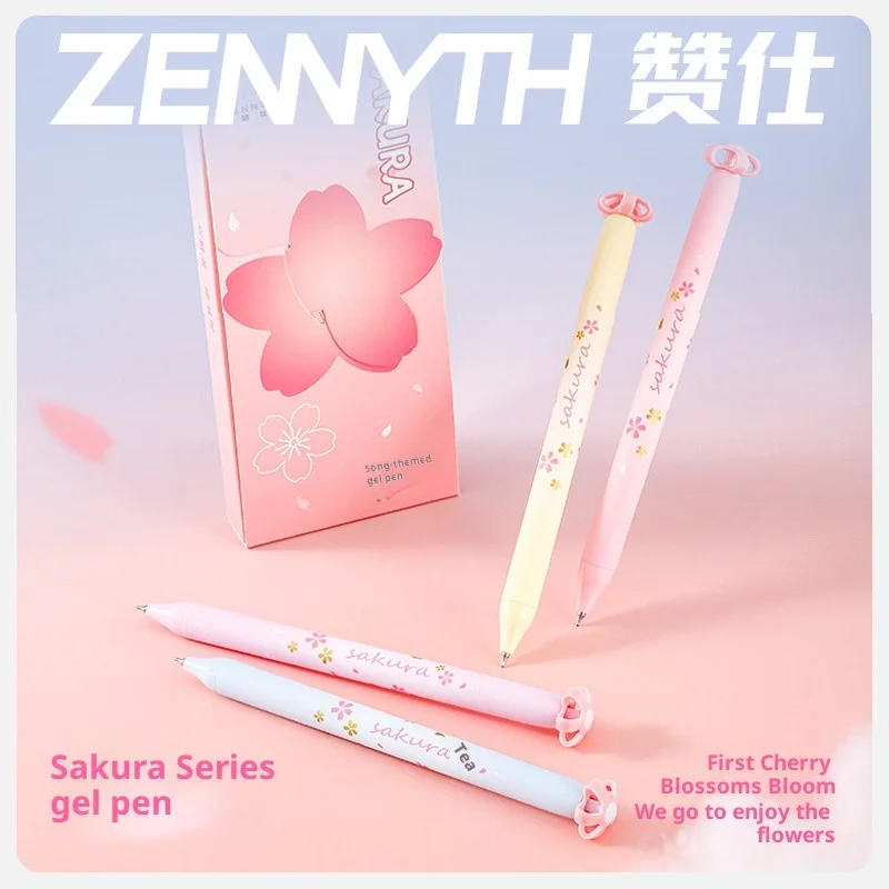 Zennyth Cherry Blossom Elements Gel Pen Press Fun Turns Into Flower 0.5mm Quick-dry Black Ballpoint Pens Student Stationery Gift