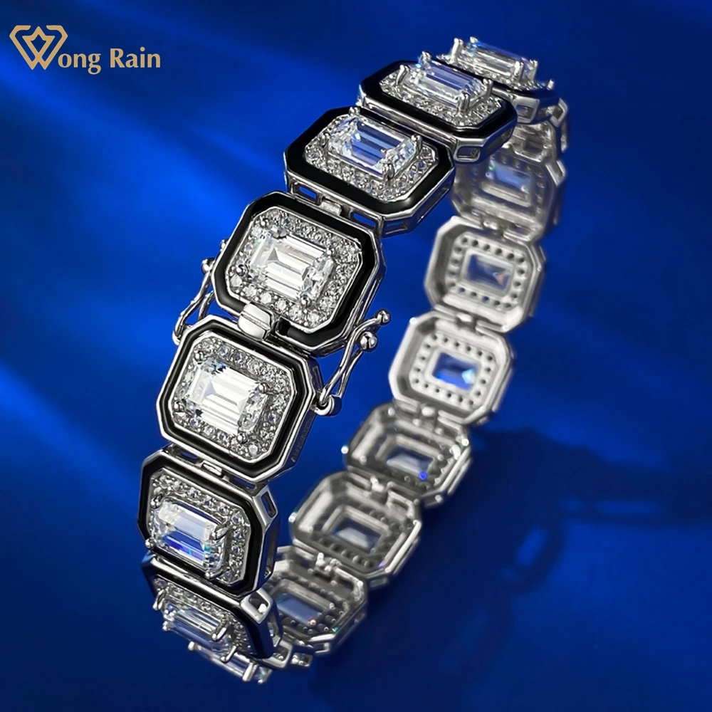 Wong Rain 925 Sterling Silver Emerald Cut 5*7 MM Lab Sapphire Gemstone Fashion Personality Bracelets Jewelry Anniversary Gifts