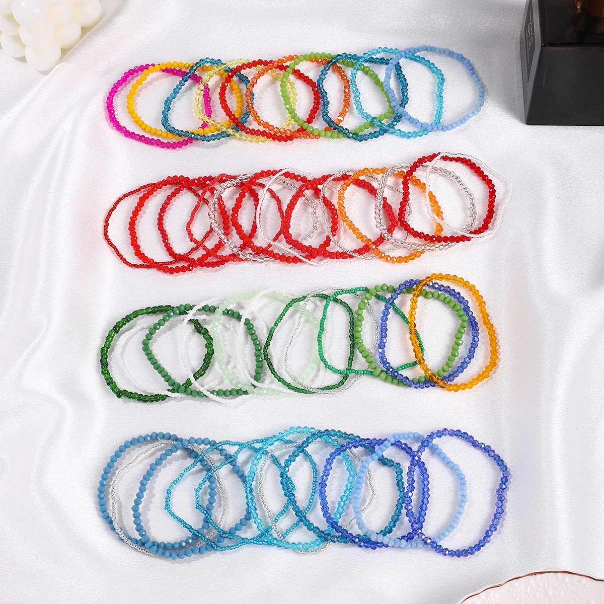 Bohemian Multi-color Seed Bead Bracelet Fashion Acrylic Elastic Rope Stacked Bracelet Set Women's Trendy Party Jewelry