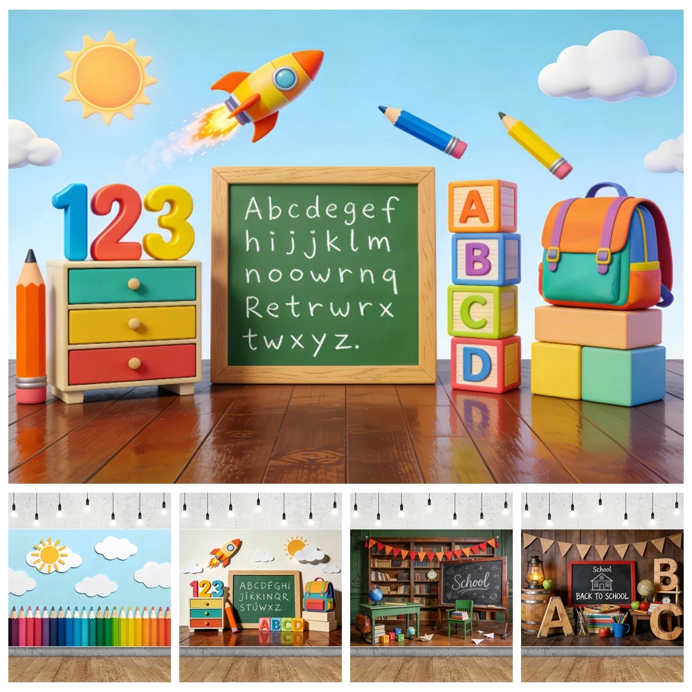 Back to School Photography Backdrop Children First Day of Preschool Chalkboard Classroom Teacher Student Party Photo Background