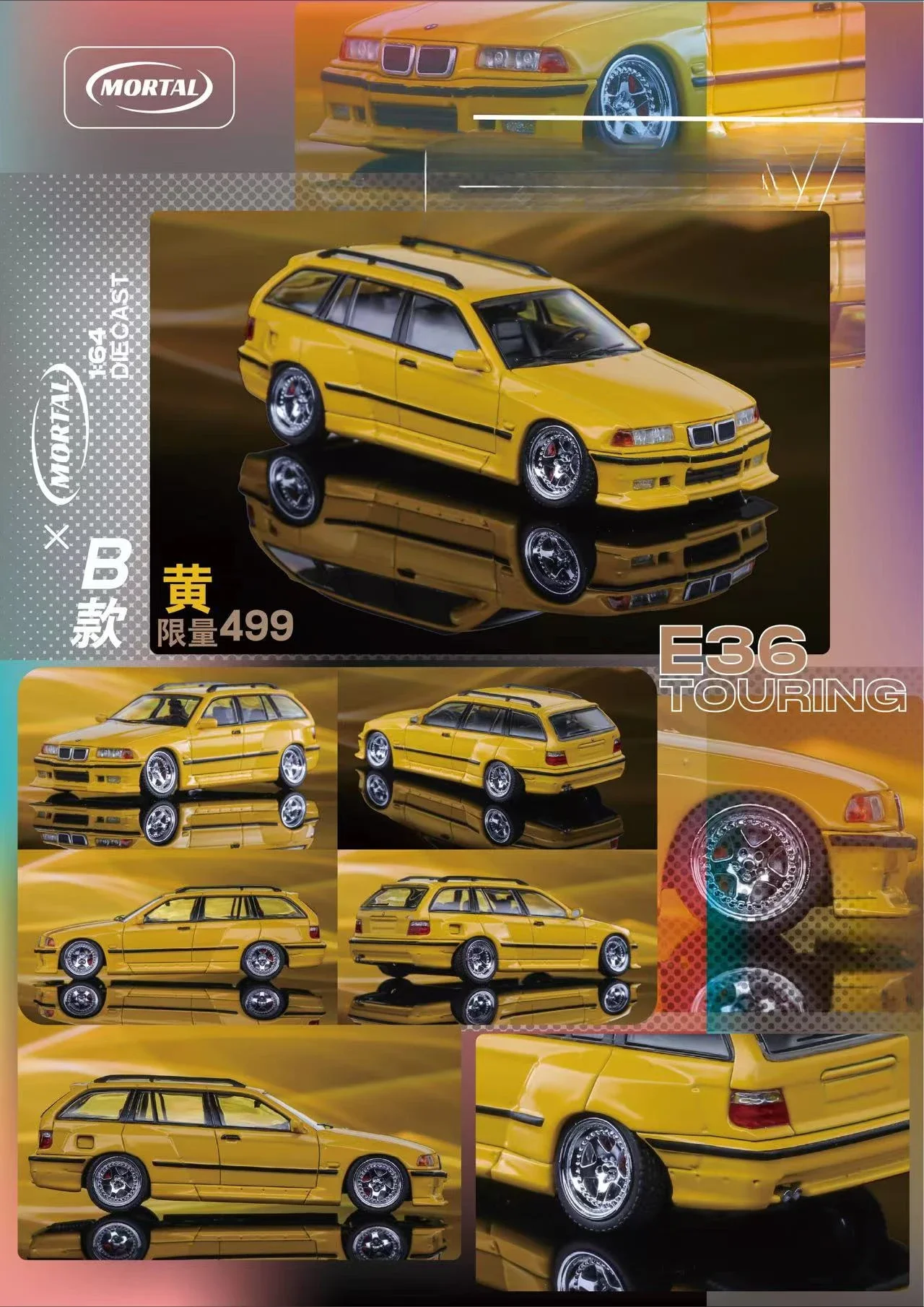 Mortal 1:64 3 Series E36 Wagon Touring version Black/Yellow Lowride Limited Model Car