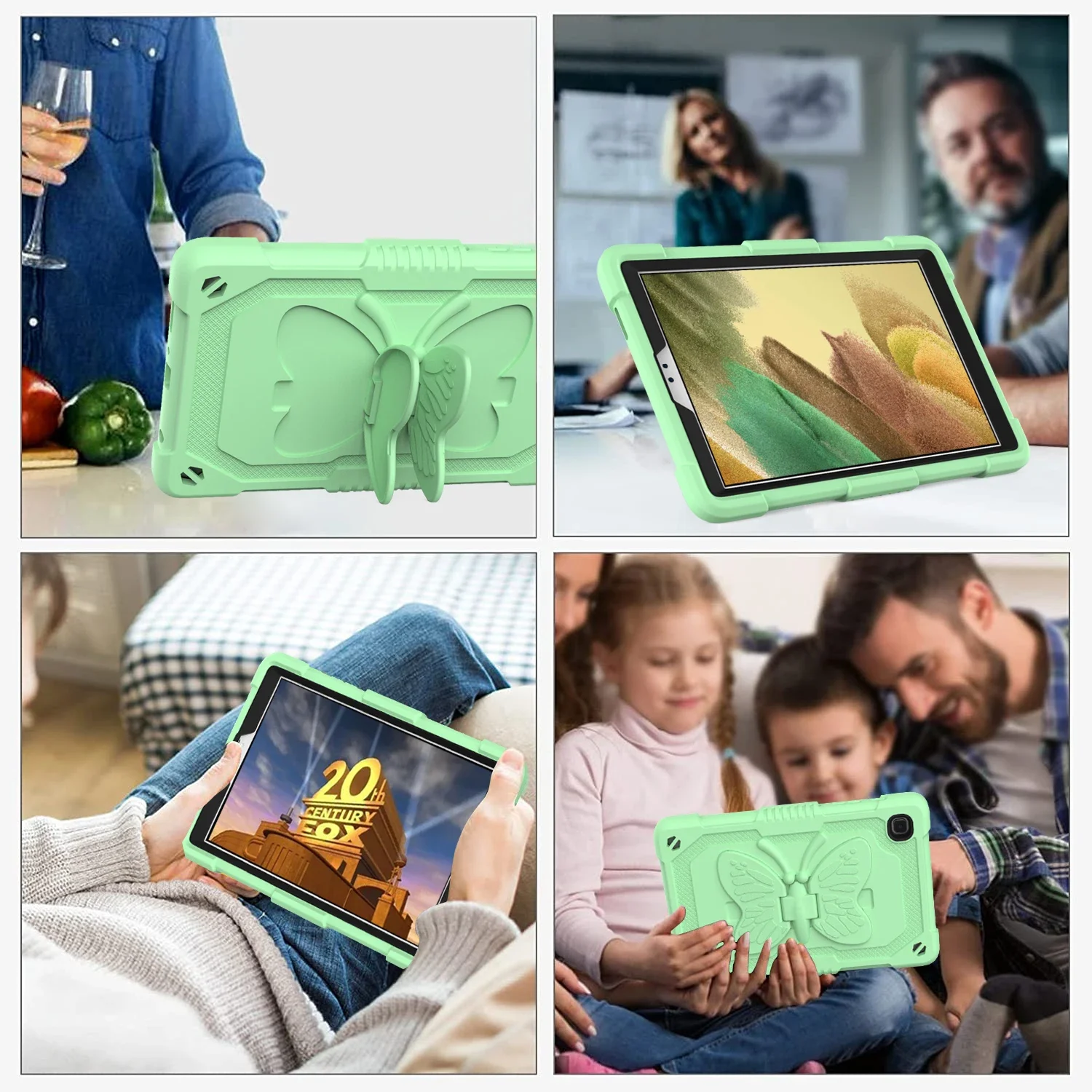 Capa para Samsung Galaxy Tab A7 Lite 8,7 polegadas T220 T225 PC rígido + capa de silicone macio com suporte borboleta e alça de ombro