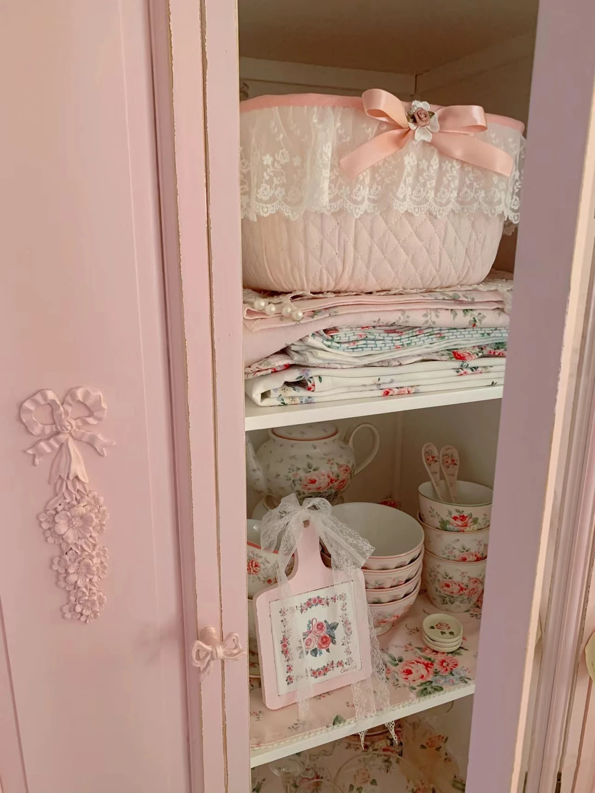 Cute Pink Storage Baskets Lace Cotton Desktop Jewelry Cosmetics Snacks Sundries Key Organizer Bins  Desktop decoration