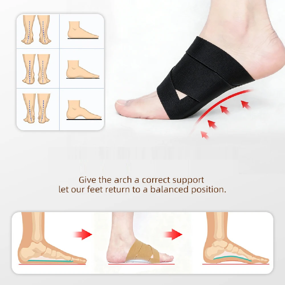 Adjustable Neoprene Arch Support Brace Wrap with Gel Pads Wear Over Under Socks Fits All Shoes Men Women