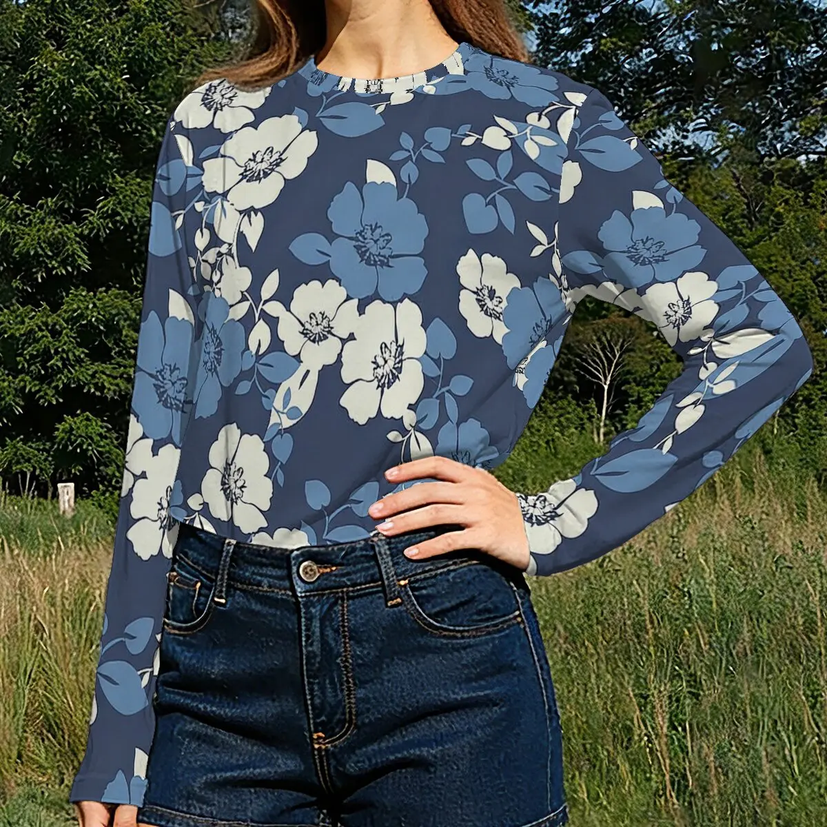 Women's Long-Sleeve T-Shirt for Fall & Winter • Vintage Artistic Pattern • Street Art Vibe • Trendy Date Outfit