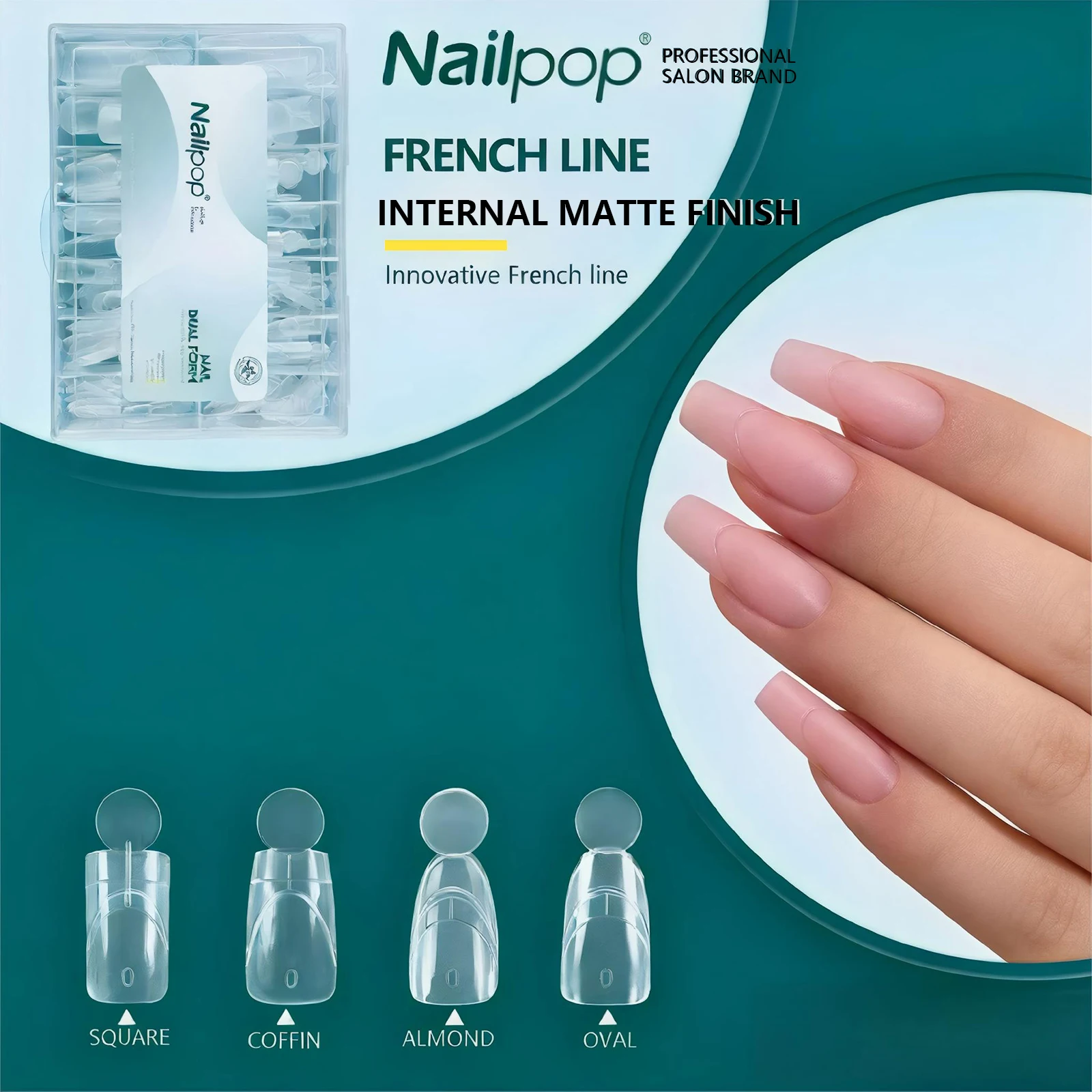 Nailpop 140/280 Stück Dual-Formen für innere French-Linien, Nagelspitzen in den Formen Square, Coffin, Almond, Oval, Nagelverlängerungsformen, wiederverwendbar, 14 Größen