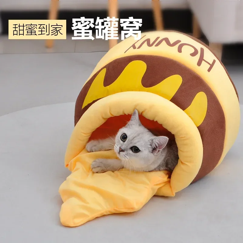 Thickened Cat Nest Winter Semi enclosed Warm Dog Nest Cat House Seasonal Universal Honey Jar Cat Bed Villa