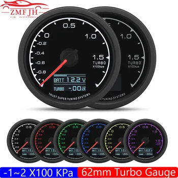 センサー付きデジタルターボブーストゲージ,7色LED, 1〜2x100kpa,ターボメーターホルダー,レーシングカー用サポート,12Vカスタム,62mm