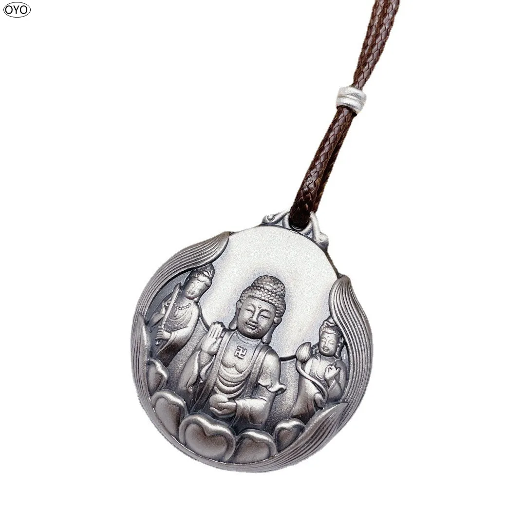 

100% 999 Sterling Silver Heart Sutra pendant solid men's life Guardian Bodhisattva Buddhist Scripture Pendant