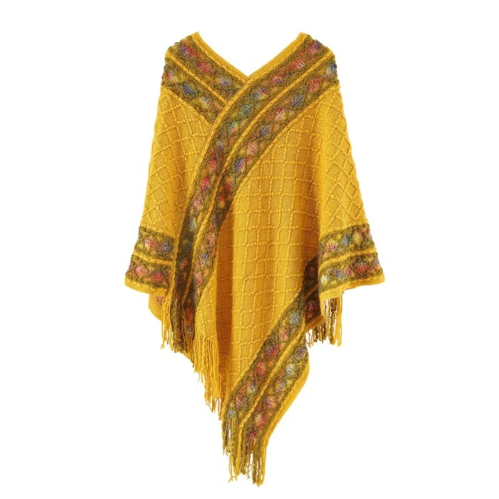 

Simple Printing Ethnic Style Scarf Rhombic Bohemia Imitation Cashmere Shawl Large Fashion Knitted Cape Girl