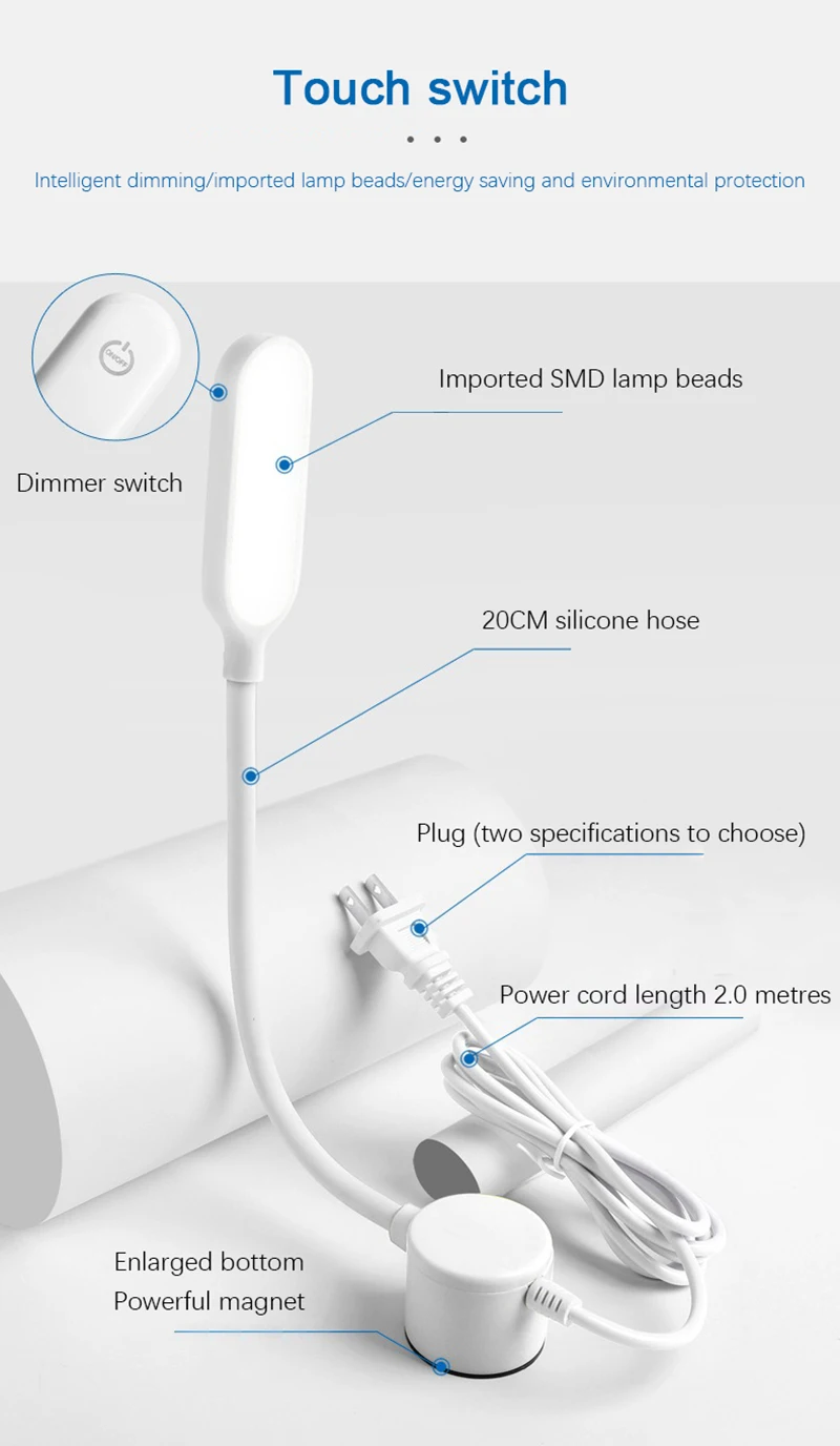LED-Nähmaschinenbeleuchtungslampe, Touch-Dimmung, industriell, 10/30 LED-Licht, 360° ° Flexibel verstellbar für adsorbierte Basis-Arbeitslampen – Detail 2