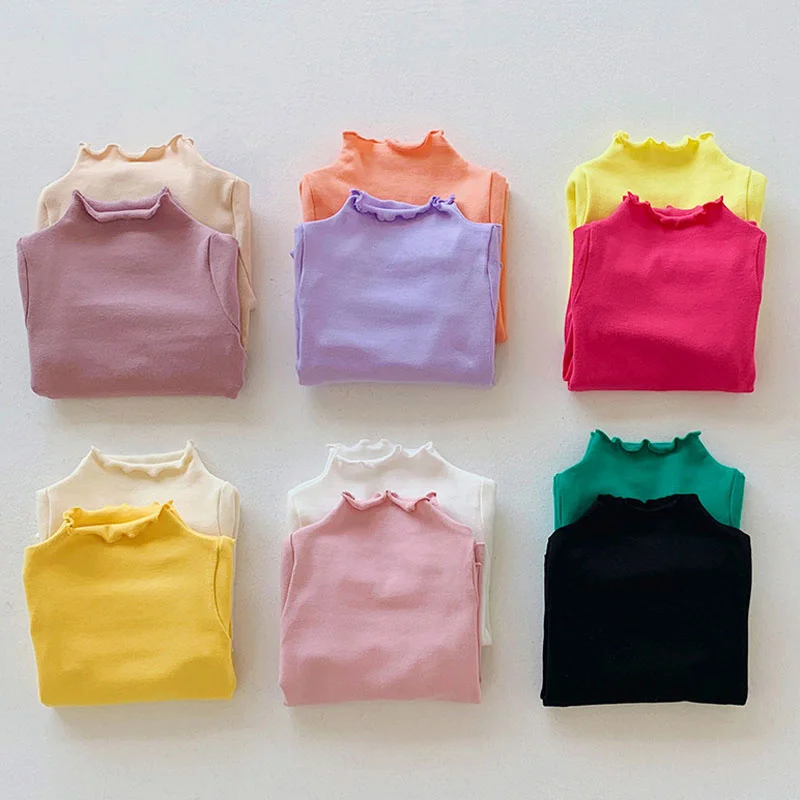 Baby Girls Long Sleeved T-shirt Kids Solid  Top Tees Toddler Cotton Pullover 2024 Spring Fall Children's Clothes Korean Style