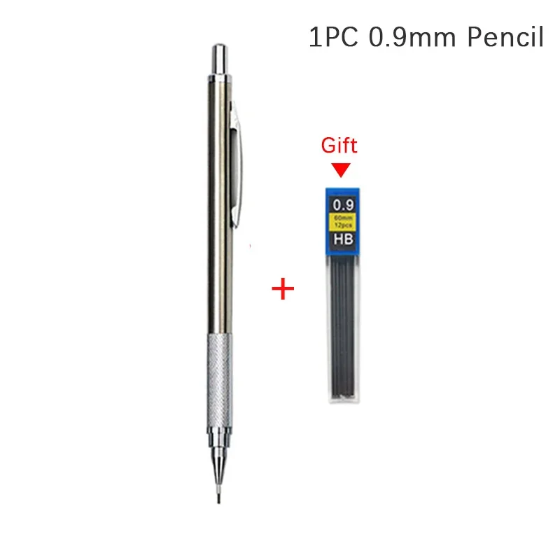 0,3 0,5 0,7 0,9 1,3 2,0 mm Druckbleistift-Set, Vollmetall, Kunst, Zeichnung, Malerei, automatischer Bleistift mit Minen, Büro, Schulbedarf