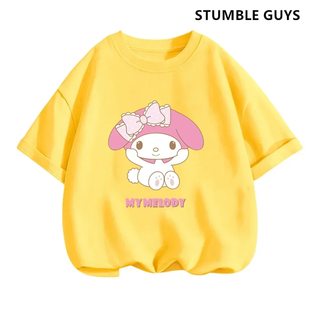 2024 New My Melody Tshirt Anime Summer Multiple Fashion Children\'s T-shirts Round Neck Casual Short Sleeve Print Trucksuit