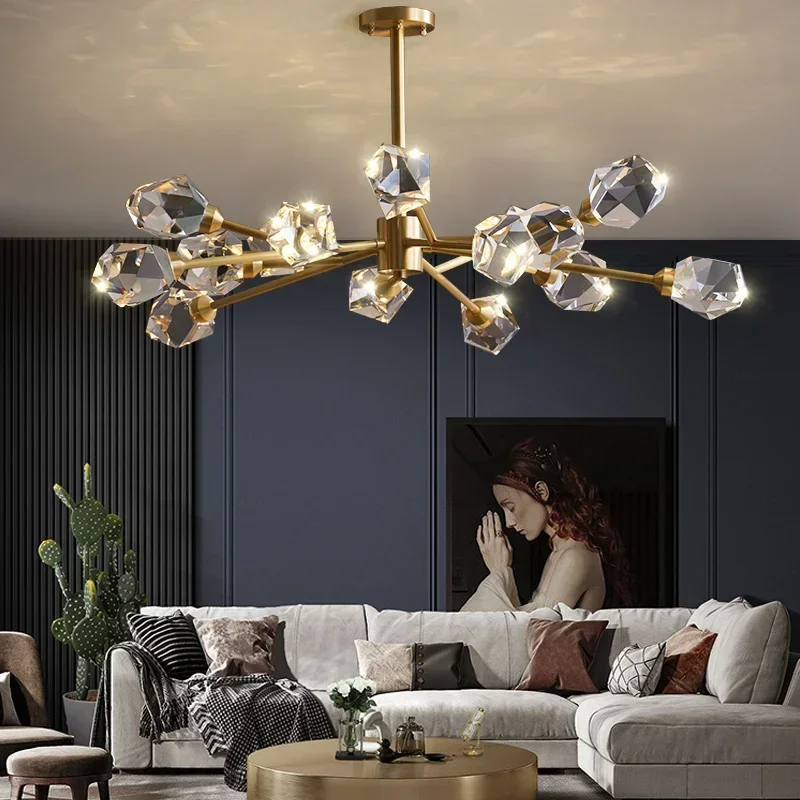 Modern Luxury Style LED Chandelier for Living Bedroom Lustres Dining Room Kitchen Ceiling Lamp Gold Copper Crystal Pendant Light