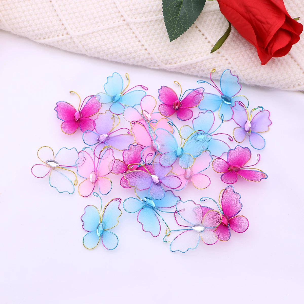 

50pcs Stockings Butterfly Decoration Mixed Color Sock Butterflies Wedding Party Home Crafts Lightweight Embellishment