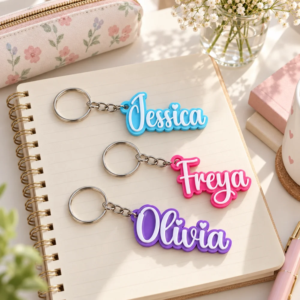 Personalized 3D Printed Name Keychain, Heart Accent