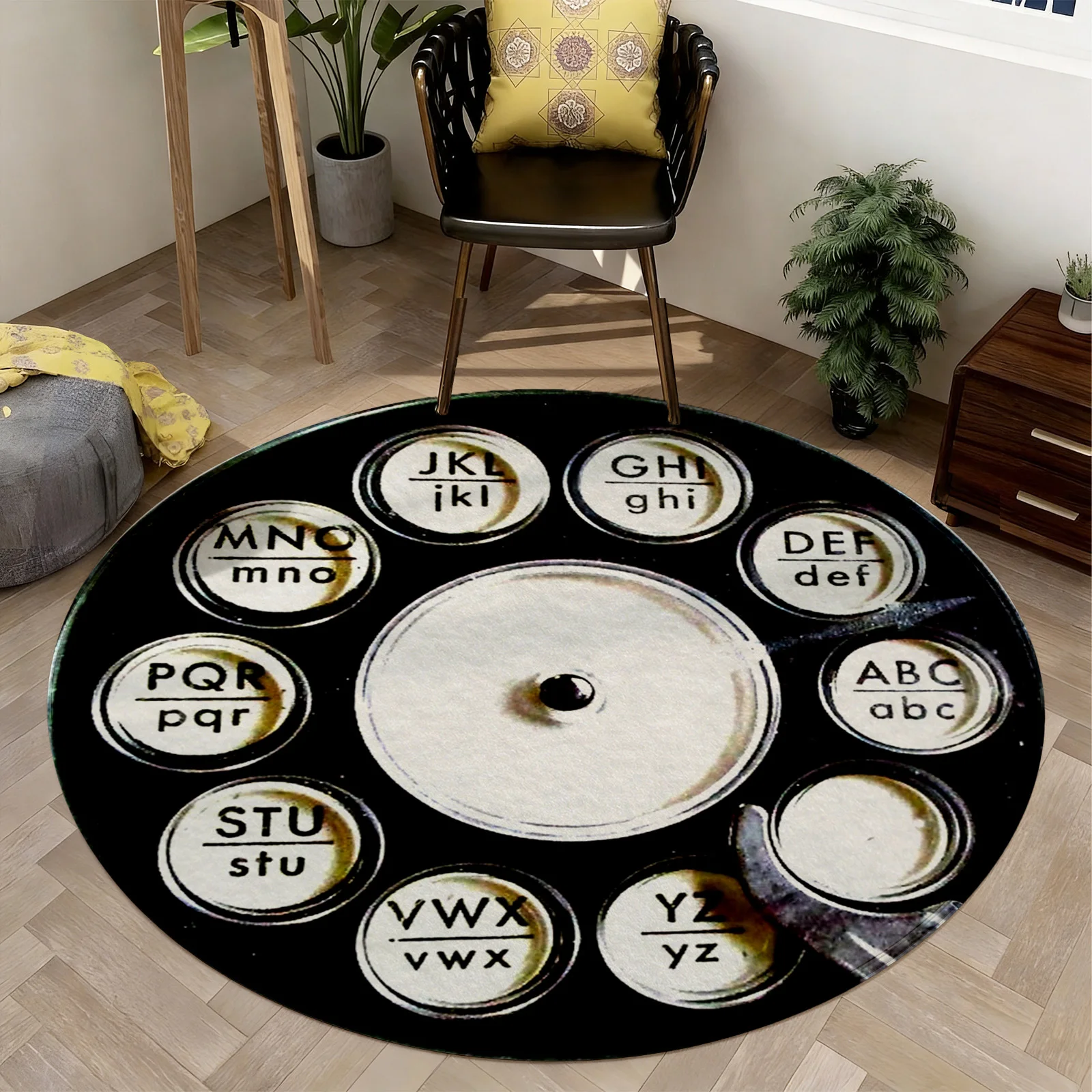 Large Round Letter Alphabet Area Rug for Living Room Home Decor Typography Boho Chic Modern Style Circular Black Carpet Accent M