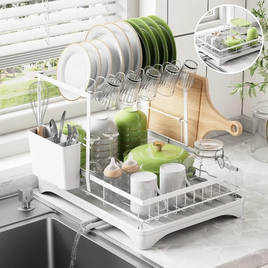 

Dish Drying Rack Dish Racks for Kitchen 1 Tier or 2 Tiers Large Dish Drainer Organizer with Utensil Holder Kitchen Counter Orga