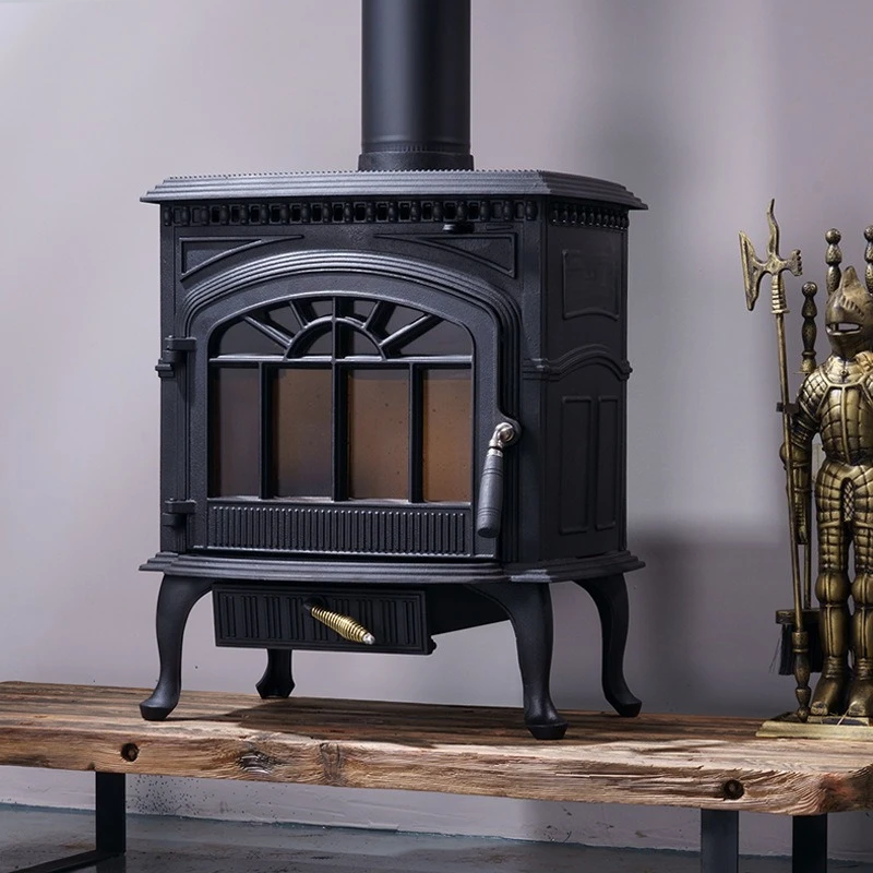 

Large fire burning wood cast iron independent fireplace home self-built house villa