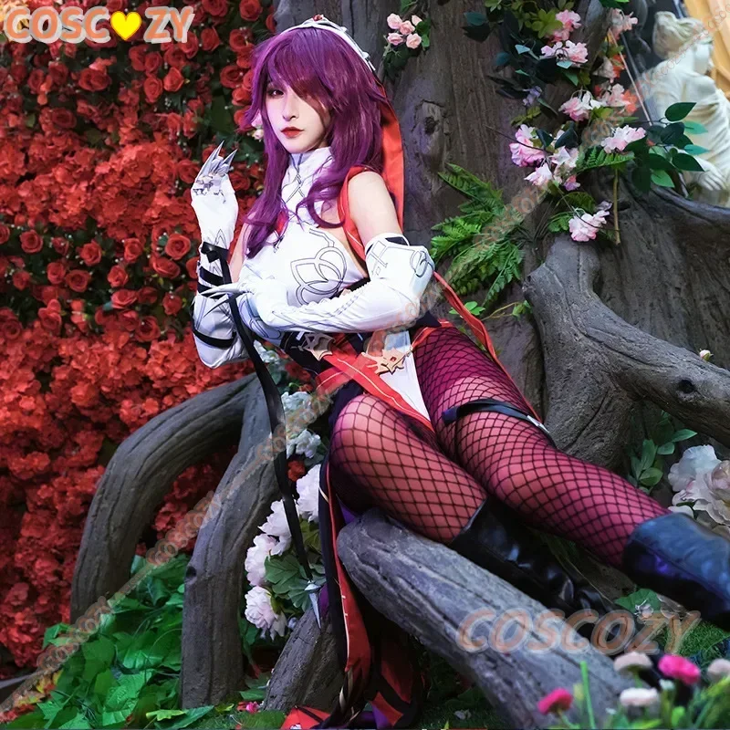 Genshin Impact Rosaria Cosplay Costume, Sexy Unisex Game Py Playing Clothing, Full Sets, Red Wig Shoes, Nun Uniform, Rosalia fur s