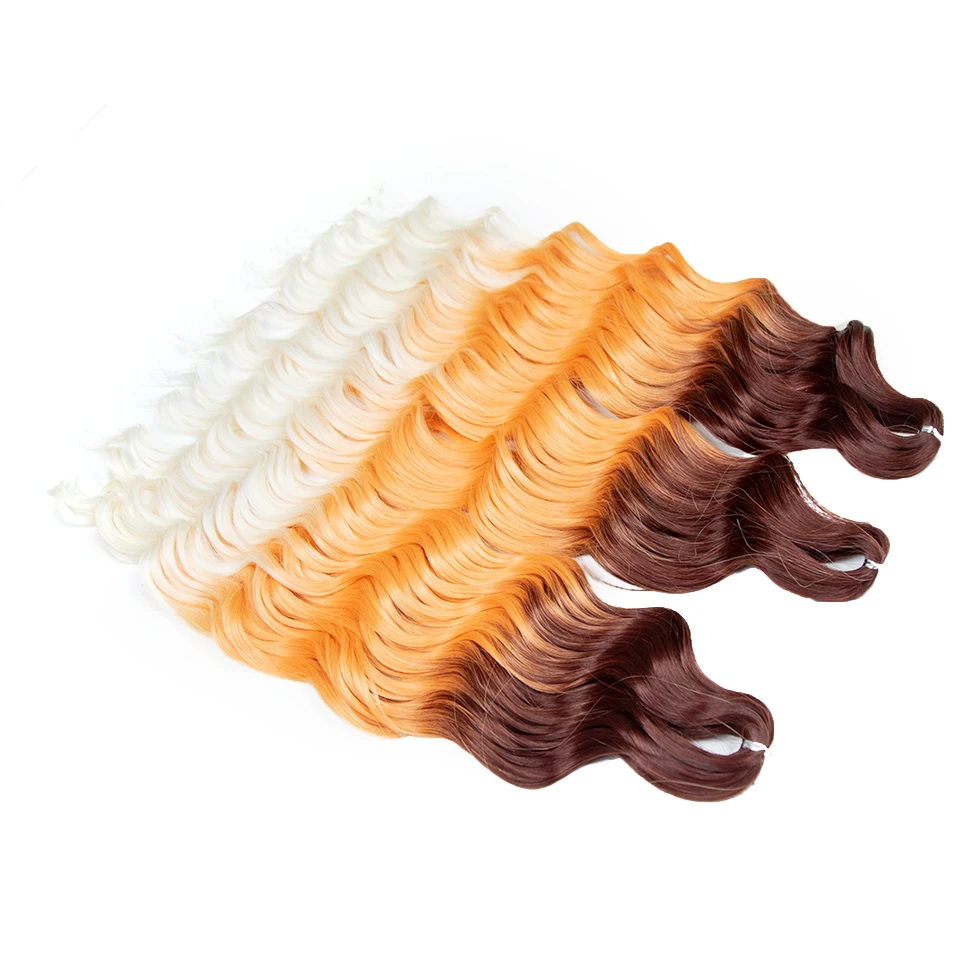 BELLA Anna 24 Inch Synthetic Hair Water Wave Braiding Hair Extensions Ombre Orange Deep Wave Curl Twist Crochet Hair for Women image 4