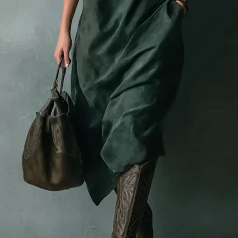 خمر الصلبة الجلد المدبوغ الملابس النسائية الخريف موضة بدوره إلى أسفل طوق زر البلوز فستان الشتاء طويلة الأكمام فساتين الحفلات امرأة