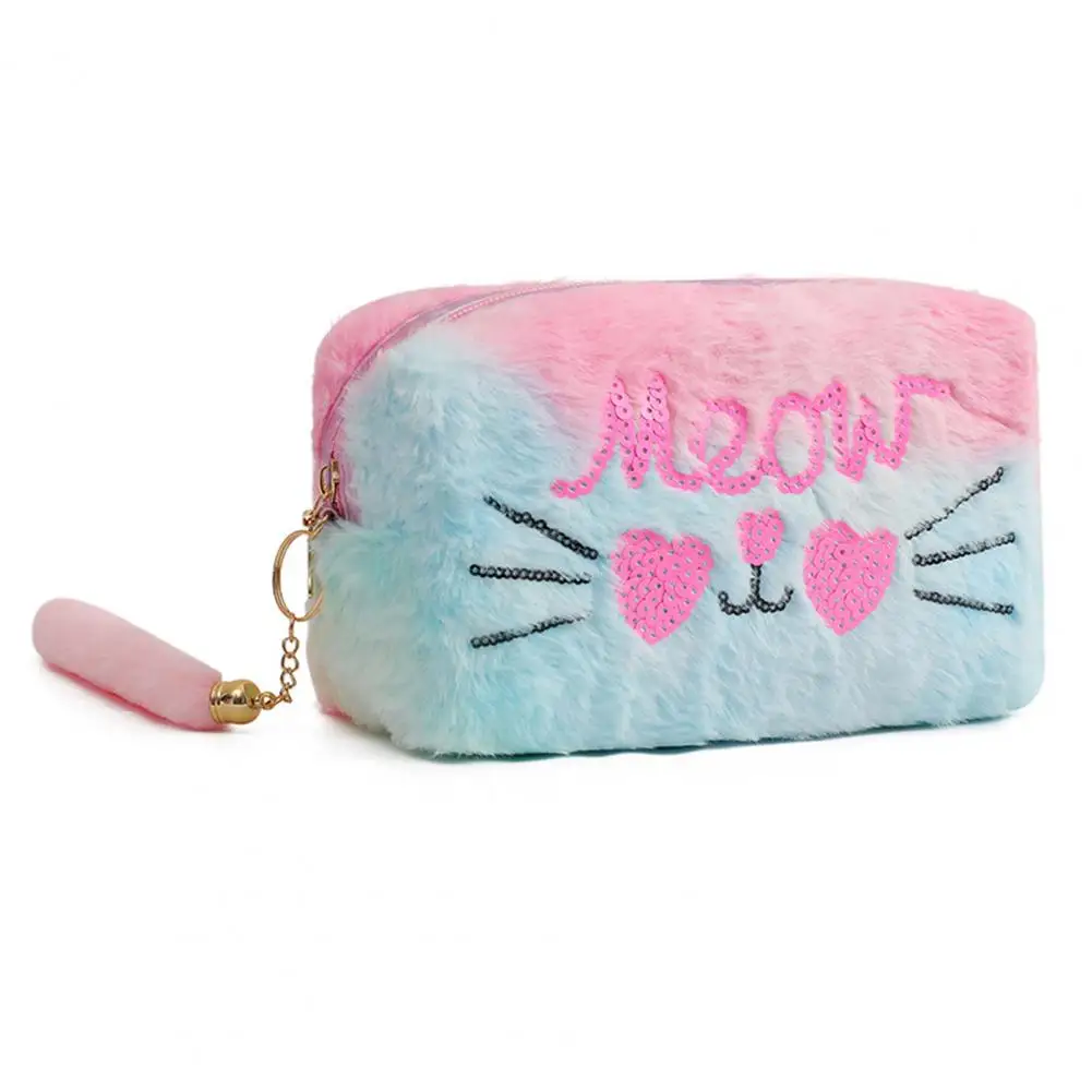 Cute Pencil Case Compact Pencil Case Cute Cat Plush Pencil Case Spacious Storage Bag for Students Travelers Kids Ideal