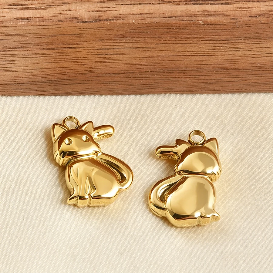 5 Stück goldfarbene Edelstahl-Anhänger in Form von niedlichen Hunden, Fischen und Enten, PVD-beschichtet, für Schmuckherstellung, Tieranhänger, DIY-Halskette, Schlüsselanhänger – Detail 19