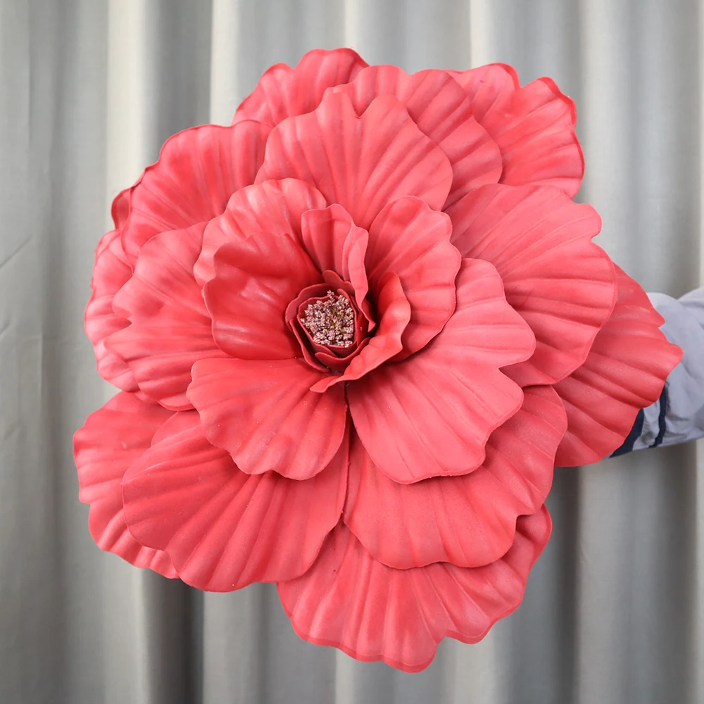 50 cm kunstmatige, handgemaakte, gigantische pioenroos van PE-materiaal, inclusief bladeren, voor bruiloften, tuindecoratie, als rekwisiet voor foto's, voor feestdecoratie en als nepbloemen.