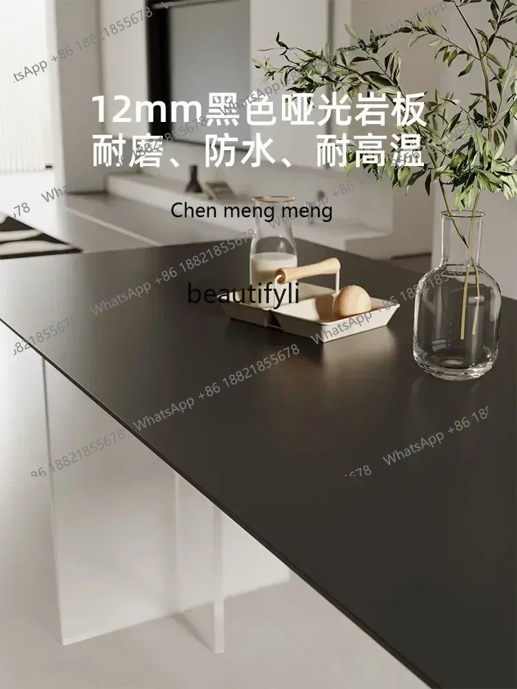 X A Acrylic Suspension Dining Table Black Stone Plate Transparent Dining Table andChairHousehold Light Luxur ModernSimpleRectang