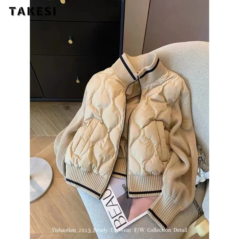 2023 Winter American Retro Style Zipper Patchwork Parkas Warm Thick Baggy Jacket For Women Casual Outerwear Vintage Fashion Coat