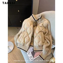 2023 inverno americano stile retrò cerniera Patchwork parka caldo spessa giacca larga per le donne capispalla Casual cappotto moda Vintage