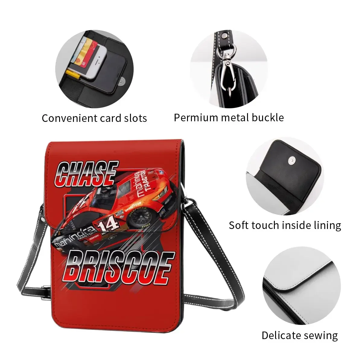 Chase Briscoe 14 Crossbody Wallet Cell Phone Bag Shoulder Bag Cell Phone Purse Adjustable Strap