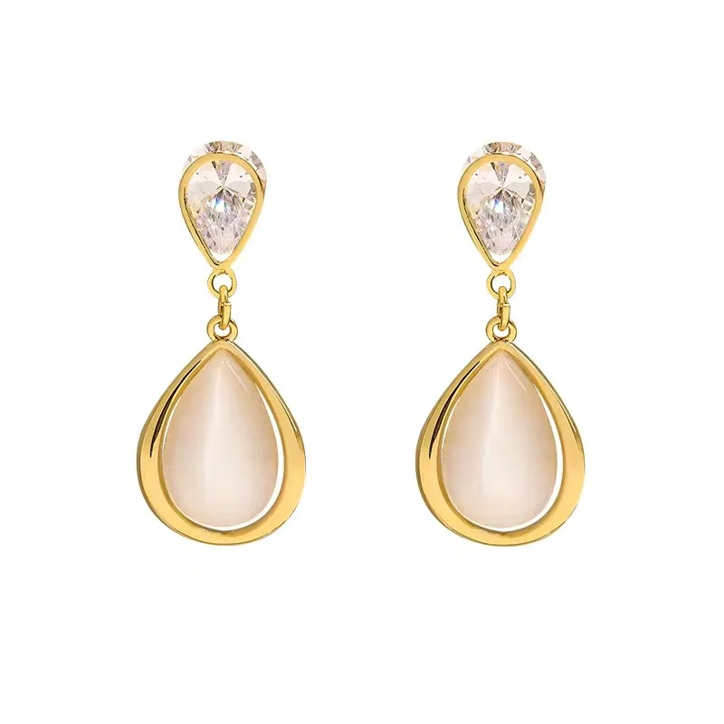 2024 New Luxury Zircon Water Drop Earrings for Women Korean Fashion Rhinestone Opal Earring Jewelry Gift Wholesale