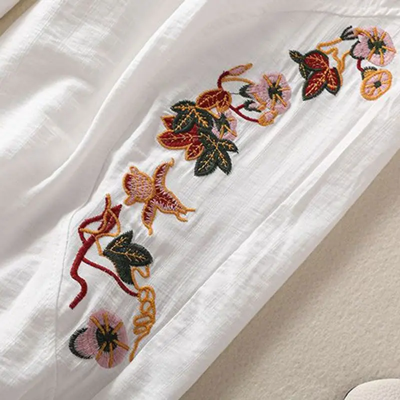 Coffee Embroidery Bloomers Casual Solid Elastic High Waist Loose Women\'s Pants Ankle-Length Pants For Women Clothing Fashion